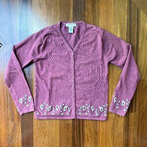 Vintage Eddie Bauer V-neck Cardigan Sweater with Paisley Embroidery - Sz XS